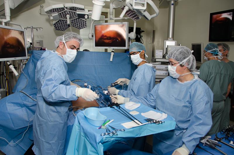 Dr Olivier Court (left) during the first Bariatric Surgery at the Lachine Hospital