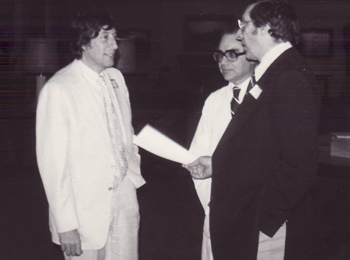 Herbert Bercovitz (left), director of Hospital Services at the MGH during the 1970s and 80s, with Nathan Fox (then pharmacist) and Dr. Harvey Barkun (then executive director). 