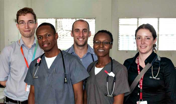 The trip to Haiti was a rich experience for Internal medicine residents. From left to right, back row: Residents Dr. Filewod, Dr. Battat and Dr. Rodrigues and two residents from the local family medicine residency program.