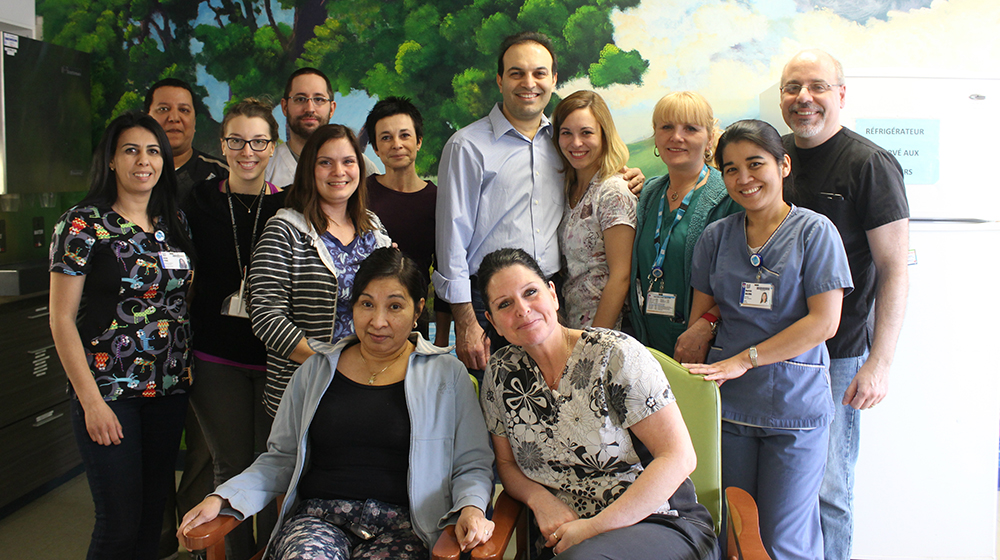 Members of the team that cared for Leo Bossy at Lachine Hospital’s Camille Lefebvre long-term-care pavilion, from left to right: Aicha legal, Mohamed Touatti, Mellissa Maheux, Martin St-Pierre, Mélanie Dumont, Julie Boyer, Mehdi Torkashvand, Caroline Groulx, Eva Kallos, Marivic Baluma, Joe Lagana. Sitting: Doras Ramos and Brigitte Beaulieu