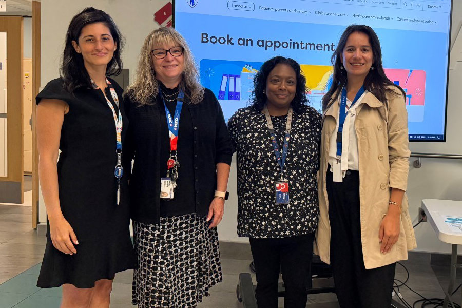 Dr. Tanya Di Genova, Associate Director of Medical and Professional Services at the Montreal Children's Hospital, was also present for the launch of the MCH Referral Portal. Left, with Nathalie Frechette, Shari Beharry, and Isabel Espanol