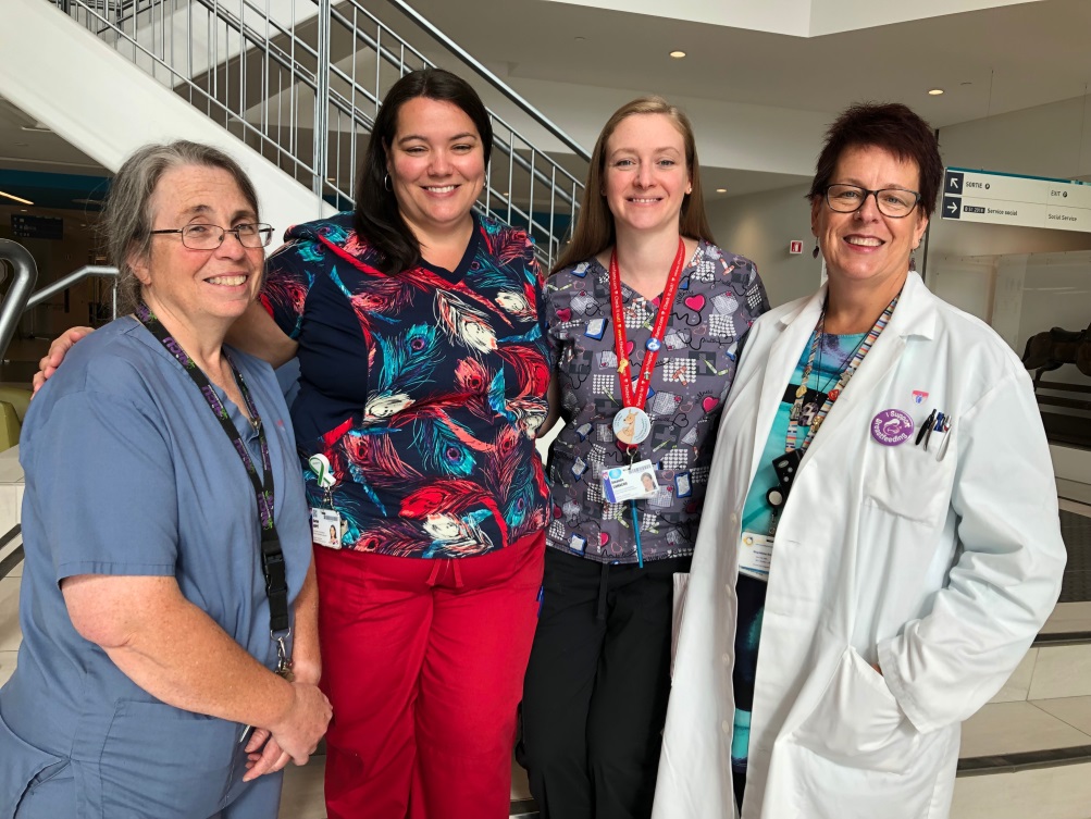 From left to right: Cathy Deacon, Nurse Clinician and Lactation Consultant; Karine Huppé, Nurse Clinician; Amanda Camacho, Nurse Clinician; Magda Arciszewska, Nurse Clinician and Lactation Consultant; (absent from photo: Mireille Béchard, Nurse Clinician and Lactation Consultant).