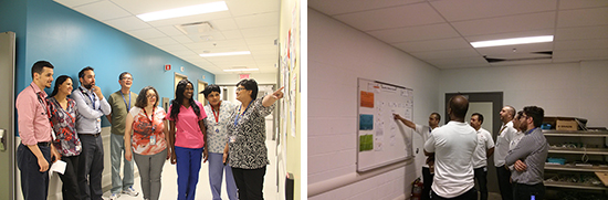 Huddles are a key element in the success of the CSISS Program. Here, staff from C9 Internal Medicine and the Transport service team gather for the weekly meeting