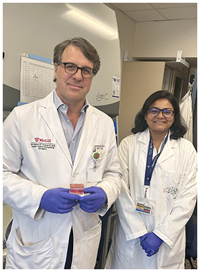 Dr. Lorenzo Ferri, with the organ chip in hand, and Sanjima Pal, first author of the study.