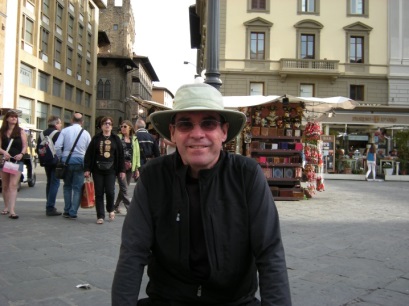 Gérard is all smiles at the Piazza della Repubblica, in Florence, Italy.