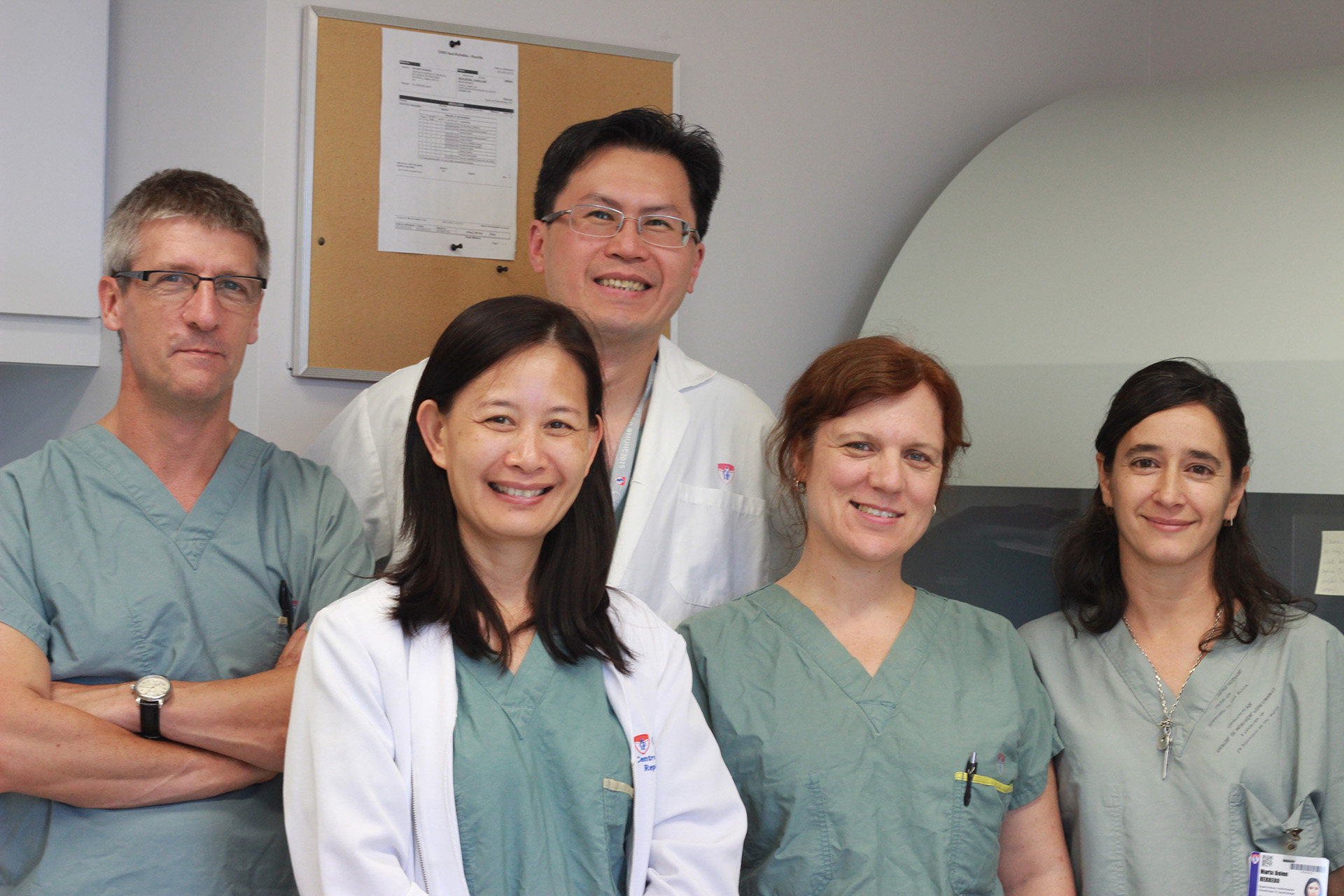 From left to right: Dr. William Buckett, Qing Li, andrologist; Dr. Peter Chan, director of Male Reproductive Medicine, MUHC; Josée Lefebvre, andrologist; and María Belén Herrero, chief andrologist, MUHC Reproductive Centre.