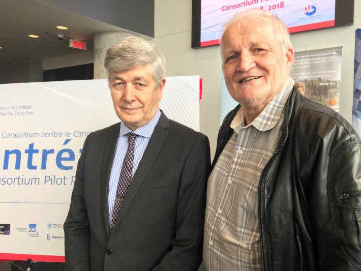 Stan Czebruk (right) with his physician, Dr. Catalin Mihalcioiu, medical oncologist at the MUHC and co-investigator on the Montreal Cancer Consortium.